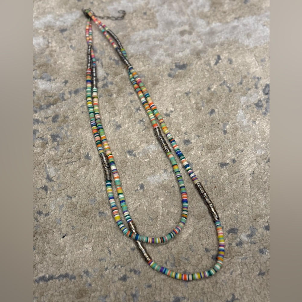 Multi-Color + Gold Beaded Boho Double Strand Necklace